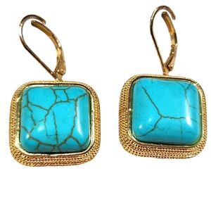 Monet Gold and Turquoise Square Drop Earrings.